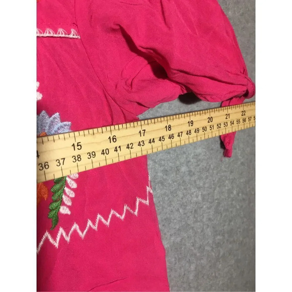 Womens Jodifl Blouse Embroidered Bright Pink Floral Boho Bohemian Beachy - Picture 4 of 6